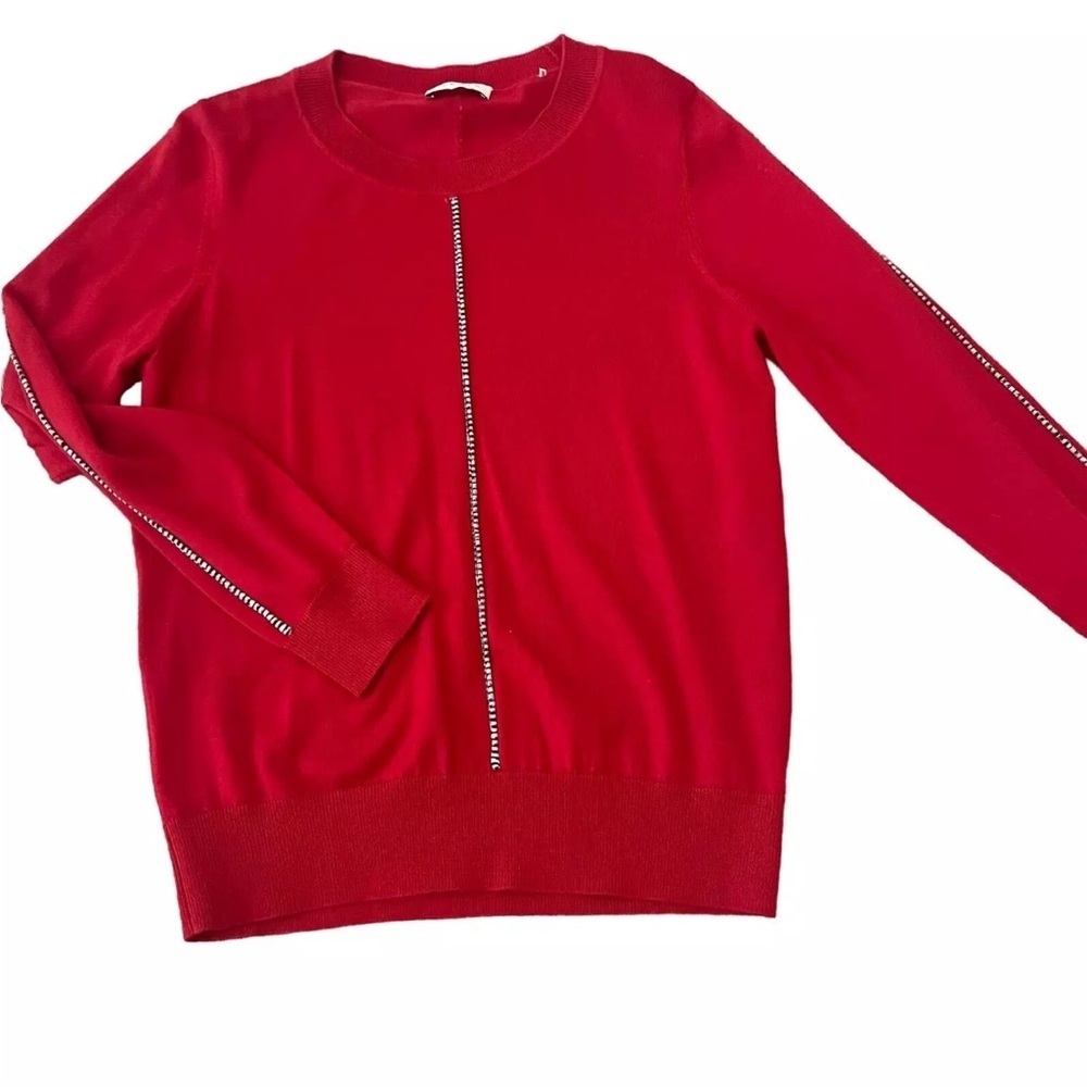 SANDRO Paris Red Wool Sweater Piping Details